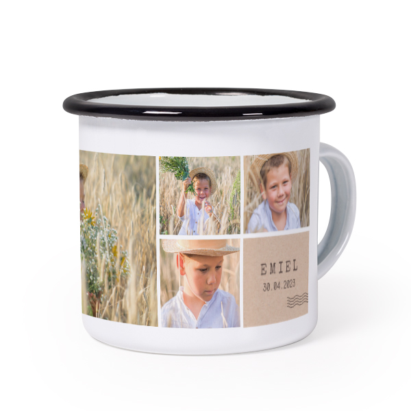 Emaille Tasse Weiss-schwarz