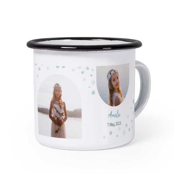 Emaille Tasse Weiss-schwarz