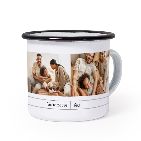 Emaille Tasse Weiss-schwarz