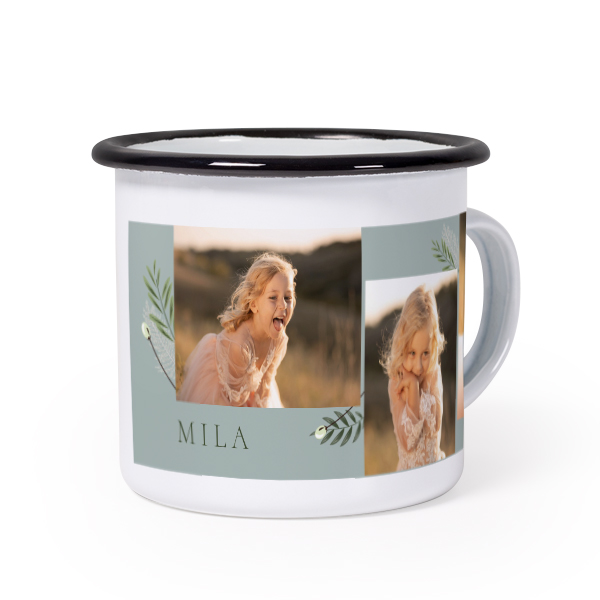 Emaille Tasse Weiss-schwarz