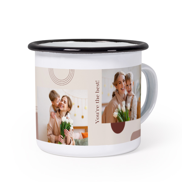 Emaille Tasse Weiss-schwarz