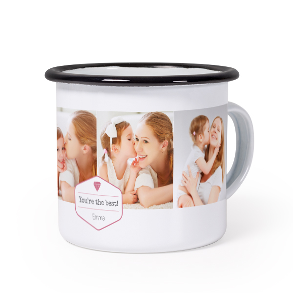 Emaille Tasse Weiss-schwarz