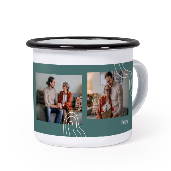 Emaille Tasse Weiss-schwarz