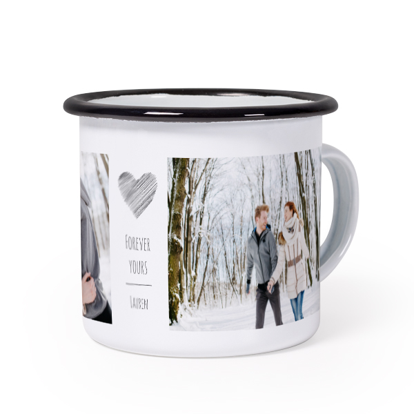 Emaille Tasse Weiss-schwarz