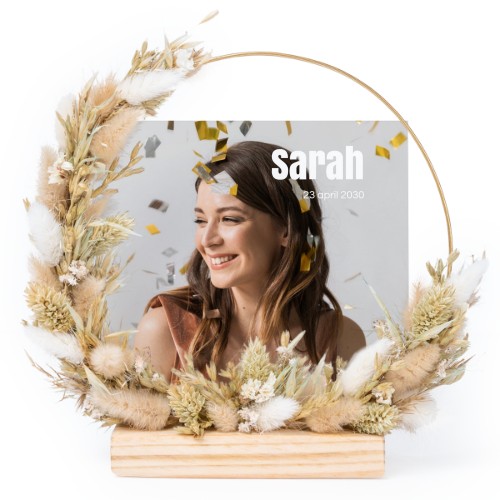 Krans med torkade blommor med 1 fotokort
