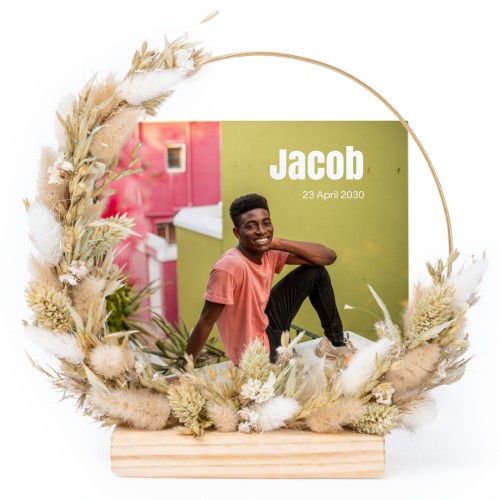 Tørret blomsterkrans med 1 fotokort Tørret blomsterkrans med 1 fotokort