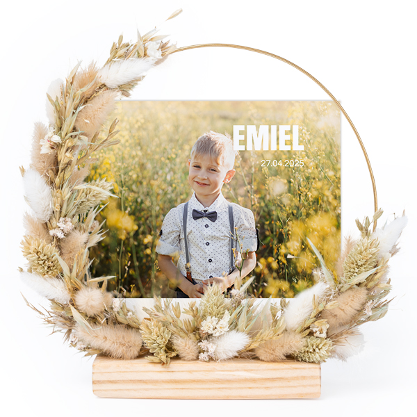 Krans met gedroogde bloemen en 1 fotokaart