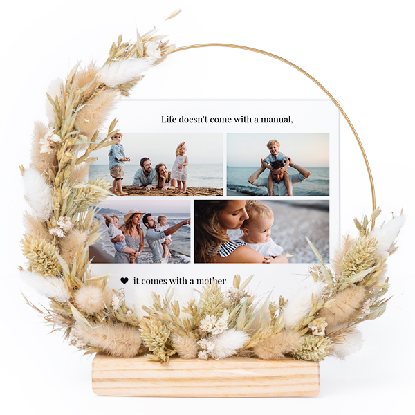 Gedroogde bloemenkrans met 1 fotokaart