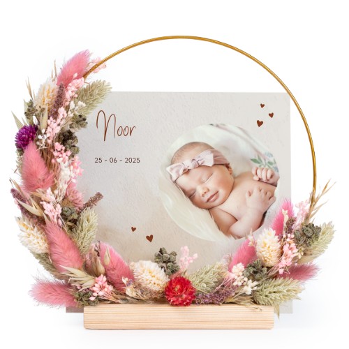 Dried flower wreath rose/purple with 1 photo card