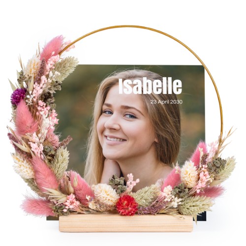 Dried flower wreath rose/purple with 1 photo card
