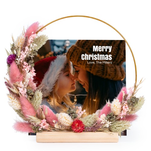 Dried flower wreath rose/purple with 1 photo card