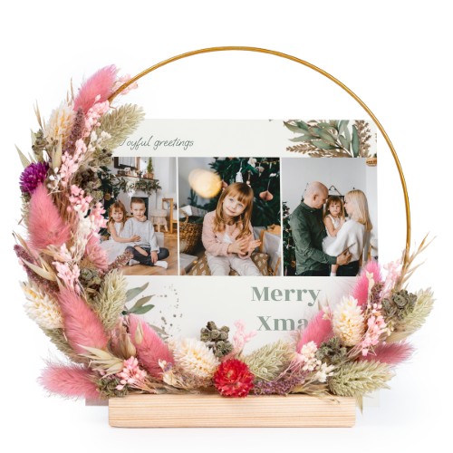Dried flower wreath rose/purple with 1 photo card