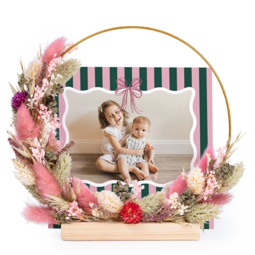 Couronne de fleurs sechées rose-violet avec 1 carte