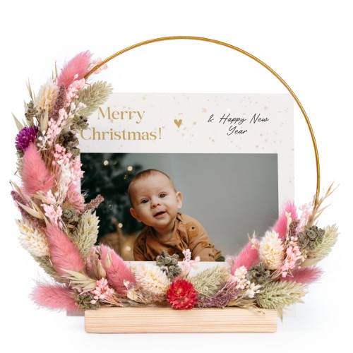 Dried flower wreath rose/purple with 1 photo card
