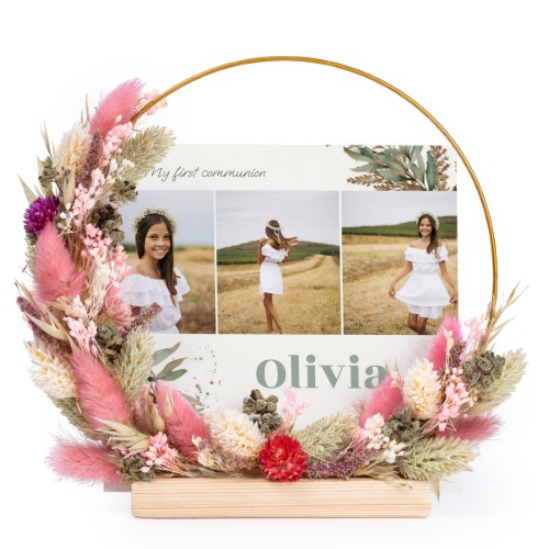 Dried flower wreath rose/purple with 1 photo card