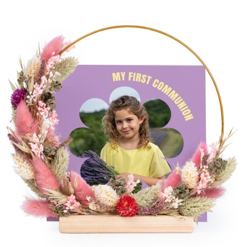Dried flower wreath rose/purple with 1 photo card