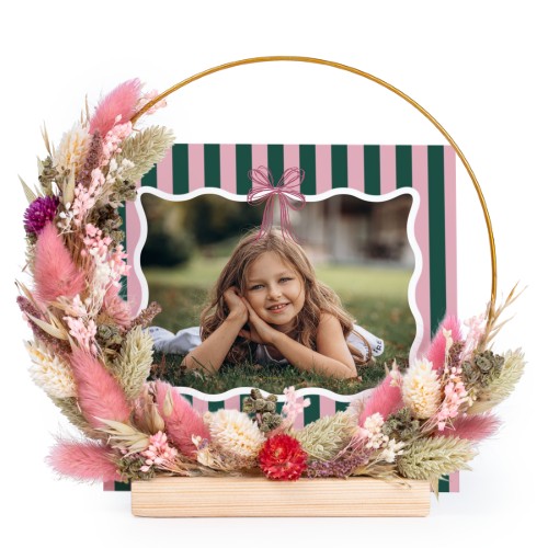 Couronne de fleurs sechées rose-violet avec 1 carte