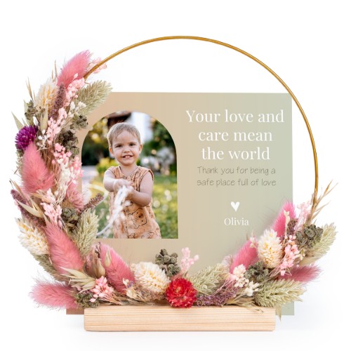 Dried flower wreath rose/purple with 1 photo card