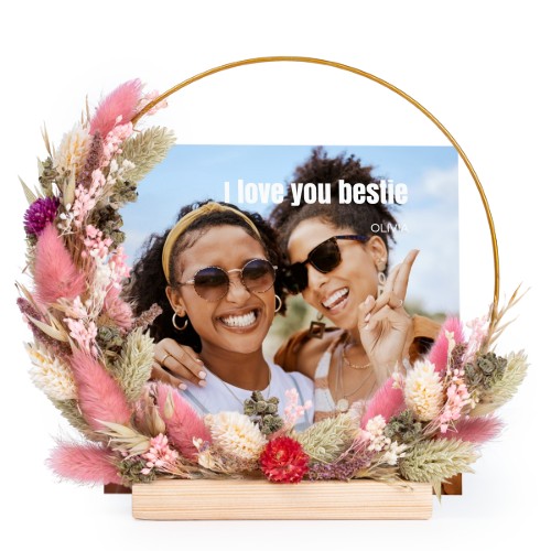 Dried flower wreath rose/purple with 1 photo card