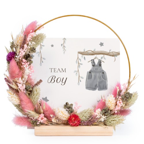 Krans av tørkede blomster rosa/lilla med 1 fotokort