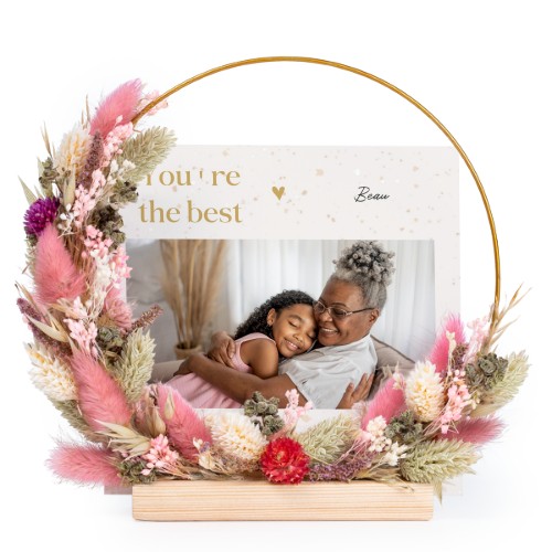 Dried flower wreath rose/purple with 1 photo card