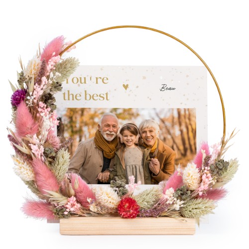 Dried flower wreath rose/purple with 1 photo card