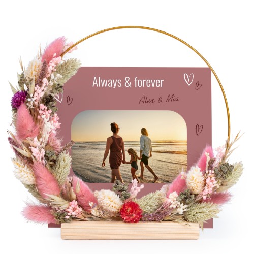 Dried flower wreath rose/purple with 1 photo card Dried flower wreath rose/purple with 1 photo card