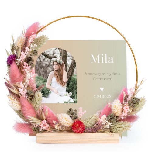 Dried flower wreath rose/purple with 1 photo card