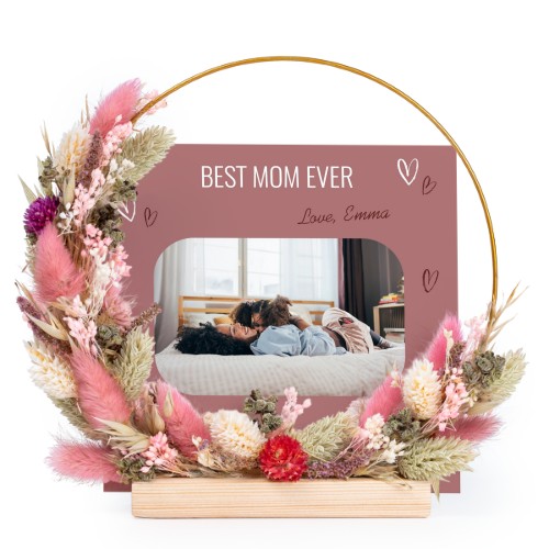 Trockenblumenkranz in Rosa-Violett mit 1 Karte