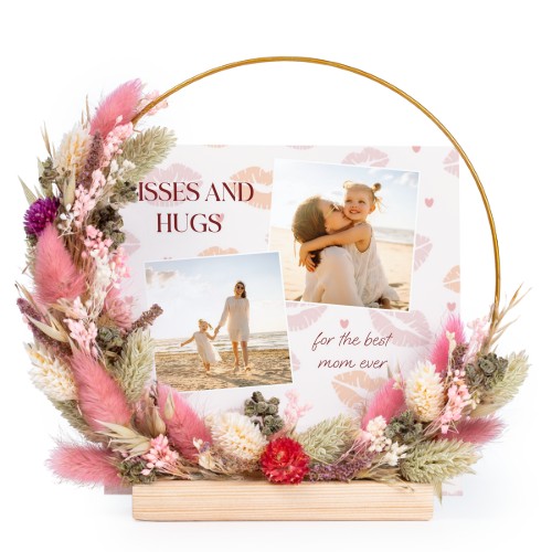 Krans av tørkede blomster rosa/lilla med 1 fotokort Krans av tørkede blomster rosa/lilla med 1 fotokort