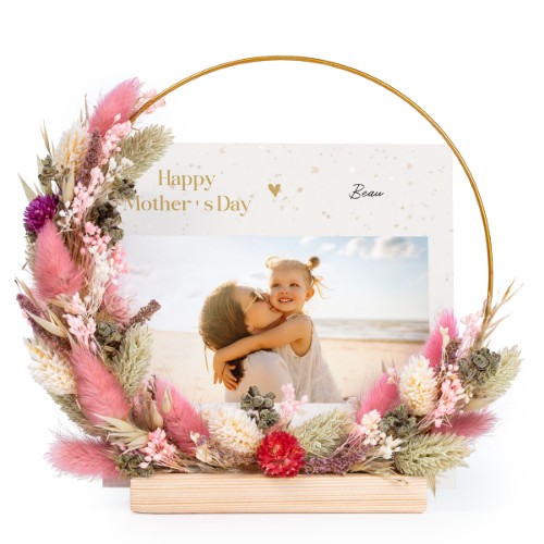 Dried flower wreath rose/purple with 1 photo card