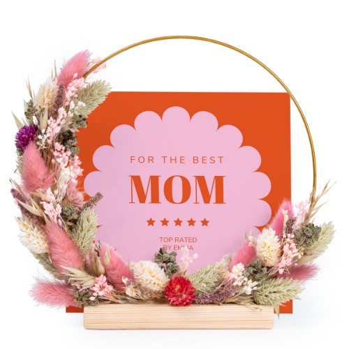 Krans med torkade blommor rosa/lila med 1 fotokort