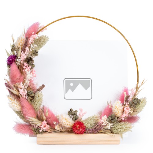 Couronne de fleurs sechées rose-violet avec 1 carte