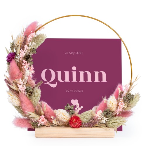 Dried flower wreath rose/purple with 1 photo card