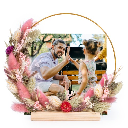 Krans av tørkede blomster rosa/lilla med 1 fotokort Krans av tørkede blomster rosa/lilla med 1 fotokort