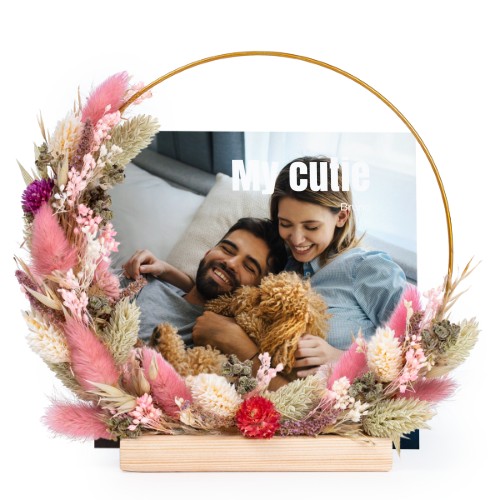 Trockenblumenkranz in Rosa-Violett mit 1 Karte