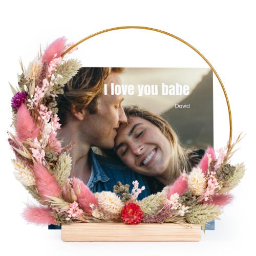 Dried flower wreath rose/purple with 1 photo card