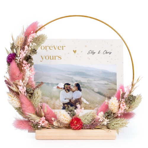 Dried flower wreath rose/purple with 1 photo card