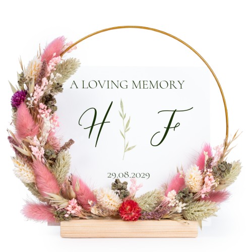 Dried flower wreath rose/purple with 1 photo card