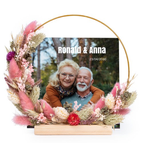 Trockenblumenkranz in Rosa-Violett mit 1 Karte