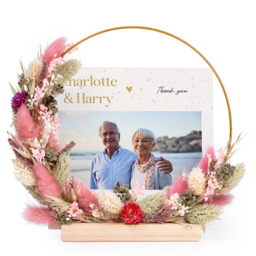 Dried flower wreath rose/purple with 1 photo card