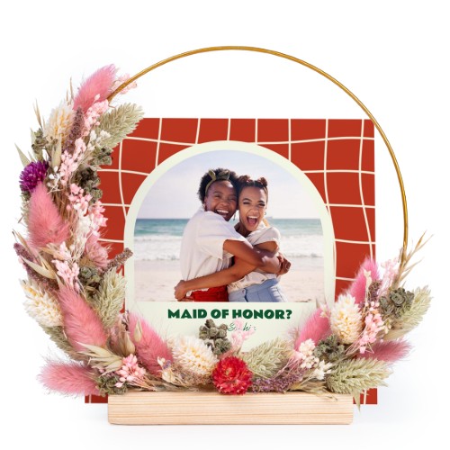 Krans av tørkede blomster rosa/lilla med 1 fotokort