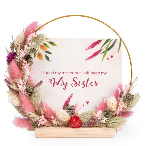 Krans av tørkede blomster rosa/lilla med 1 fotokort