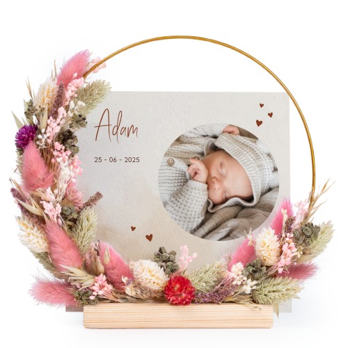 Dried flower wreath rose/purple with 13 photo cards