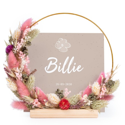 Couronne de fleurs sechées rose-violet avec 13 cartes