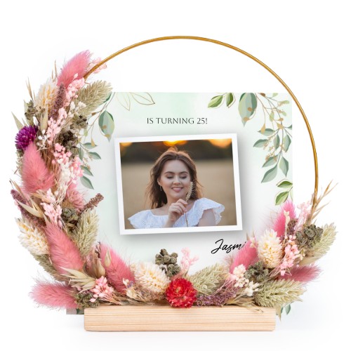 Dried flower wreath rose/purple with 13 photo cards