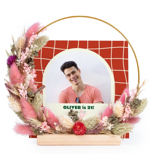 Couronne de fleurs sechées rose-violet avec 13 cartes