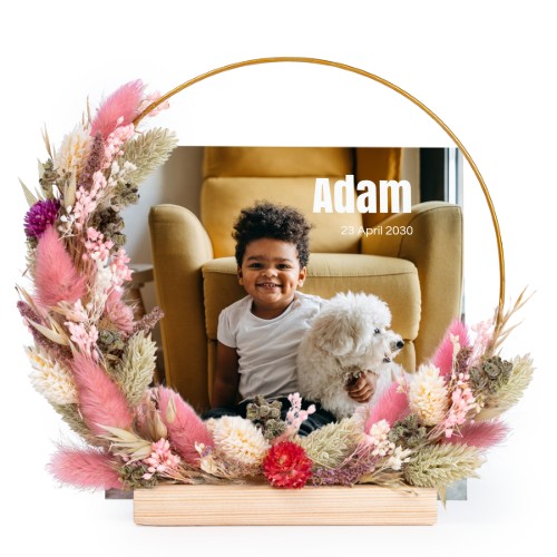 Couronne de fleurs sechées rose-violet avec 13 cartes