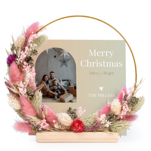 Dried flower wreath rose/purple with 13 photo cards