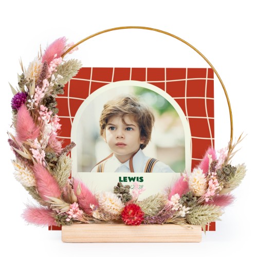 Krans av tørkede blomster rosa/lilla med 13 fotokort